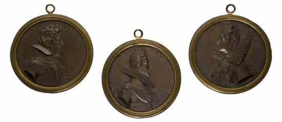 Appraisal: A Group of Three Framed Bronze Medallions depicting European nobility