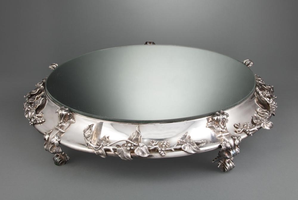 Appraisal: Large Silverplate Plateau later circular mirror plate molded base with