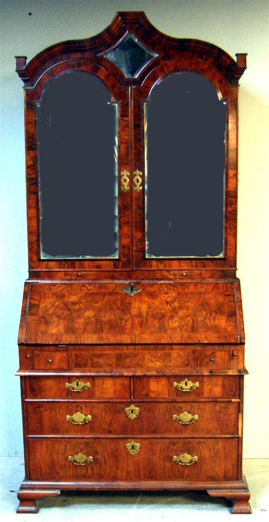 Appraisal: Early th century walnut Bureau Bookcase the top with mirrored