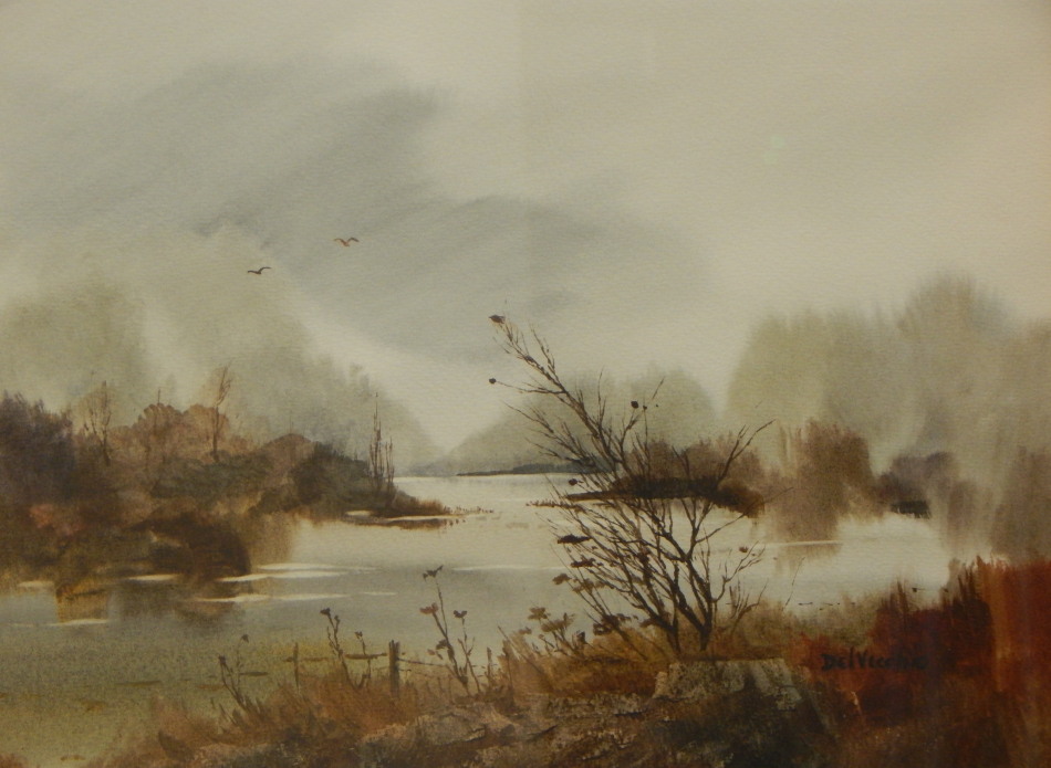 Appraisal: Phyllis Del Vecchio thC River landscape watercolour signed cm x