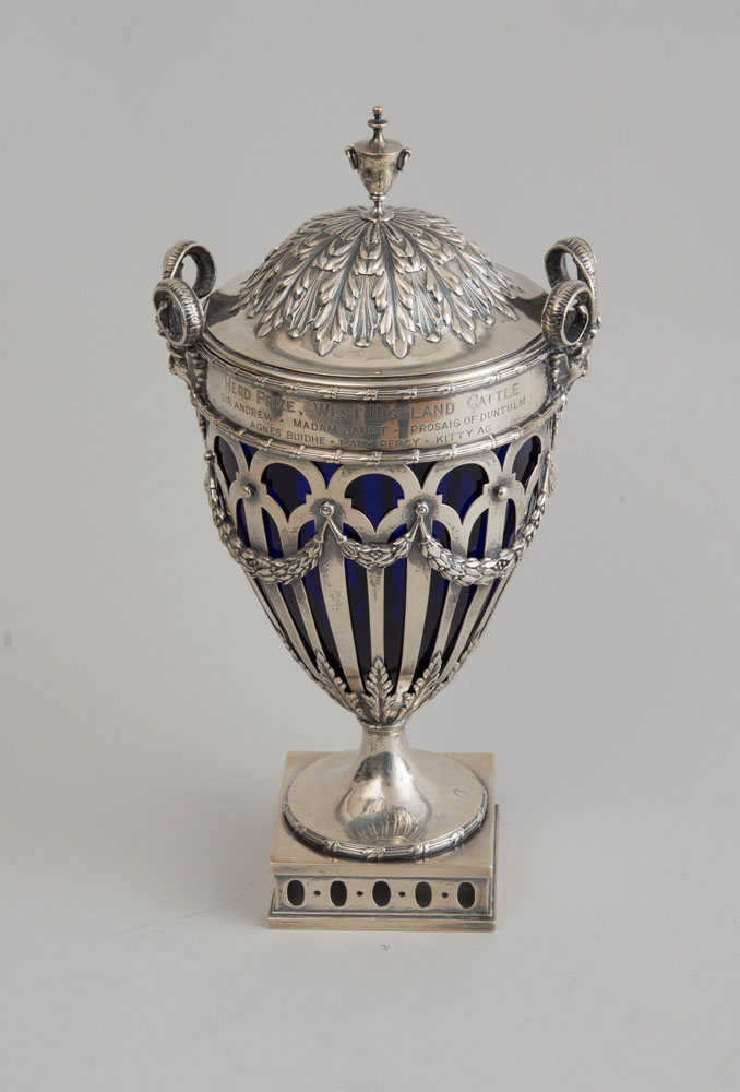 Appraisal: THEODORE B STARR PRESENTATION SILVER URN AND COVER WITH BLUE