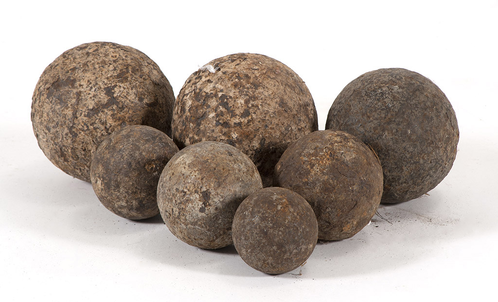 Appraisal: COLLECTION OF SEVEN CANNONBALLS th th CenturyDiameters from to ConditionAs