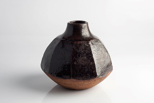 Appraisal: Janet Leach British - at Leach PotteryVasefaceted with dark-brown glazeimpressed