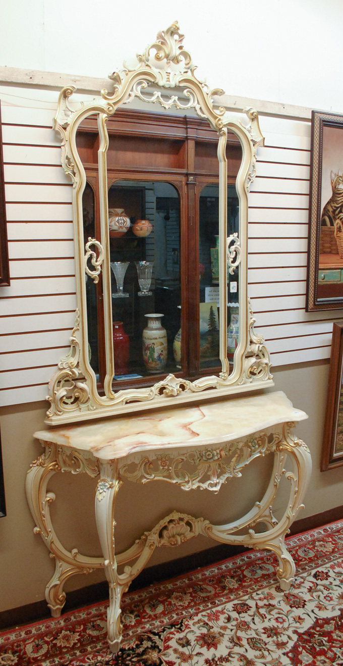 Appraisal: LOUIS XV STYLE CONSOLE TABLE AND MATCHING WALL MIRROR Italian