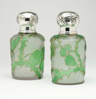 Appraisal: Pair Daum cameo glass and sterling silver bottles Early th