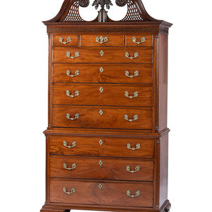 Appraisal: The Holcum Family Chippendale Pierce-Carved and Figured Mahogany Bonnet Top