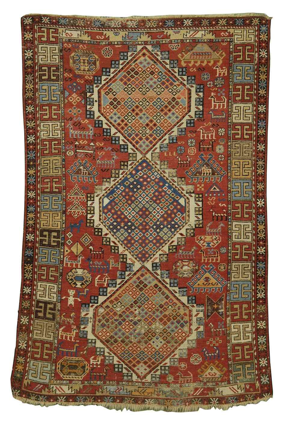 Appraisal: ORIENTAL RUG CAUCASIAN ' x ' '' Three hexagonal medallions