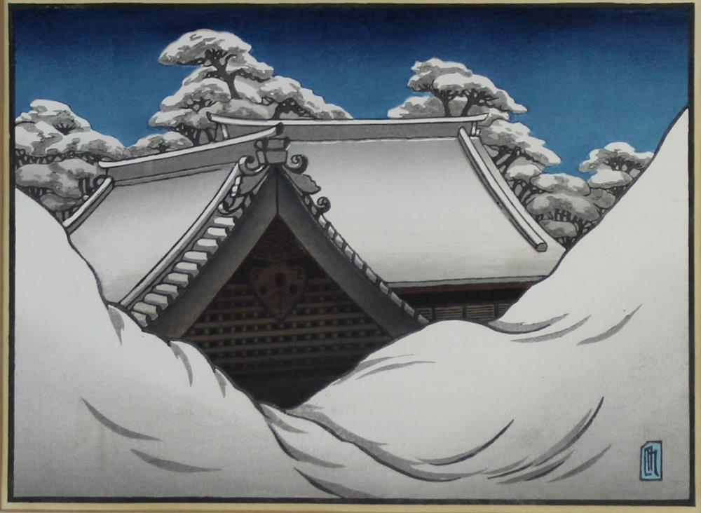 Appraisal: JAPANESE MODERN PRINT OF SNOWY ROOF a roof top in