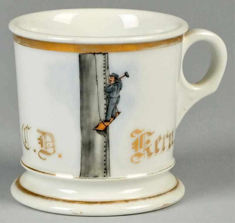 Appraisal: Iron Worker Shaving Mug Description Gilt name C D Kern