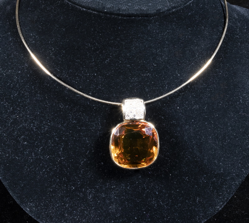 Appraisal: K MADEIRA CITRINE TOPAZ DIAMOND PENDANT ON GOLD CHOKER Handmade