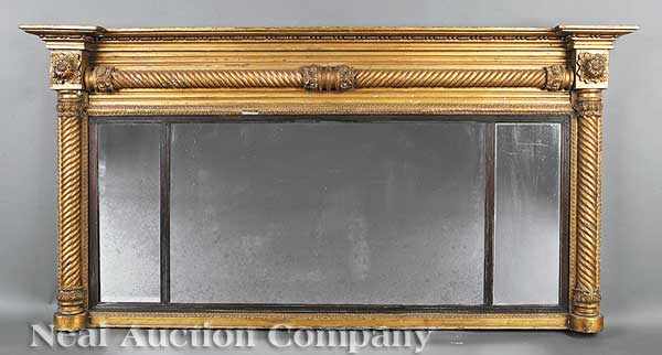 Appraisal: An Antique English Carved and Giltwood Overmantel Mirror blocked cornice