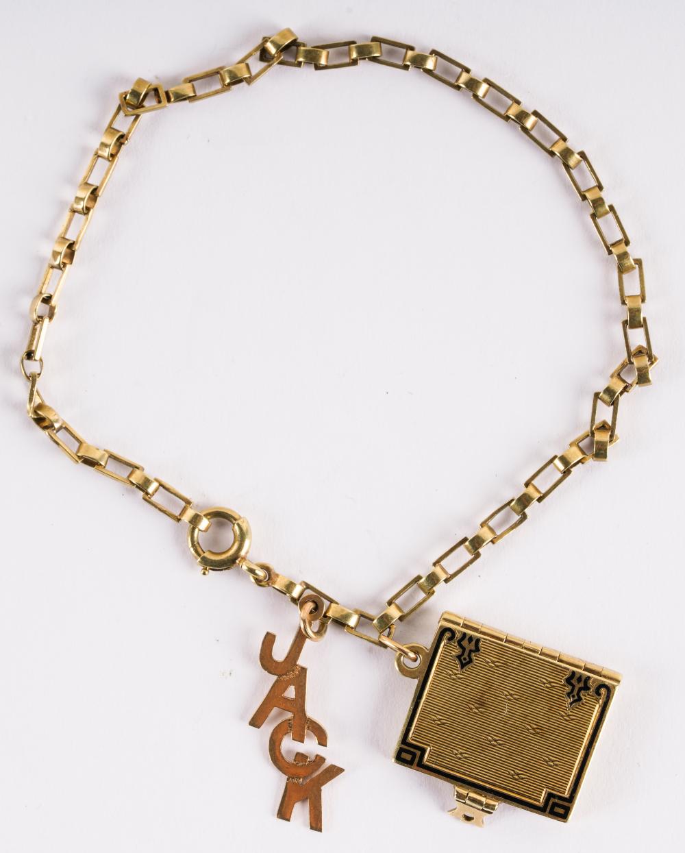 Appraisal: KARAT YELLOW GOLD CHARM BRACELETcontaining one 'JACK' charm and one