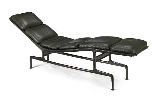 Appraisal: A Charles and Ray Eames leather and black metal Billy