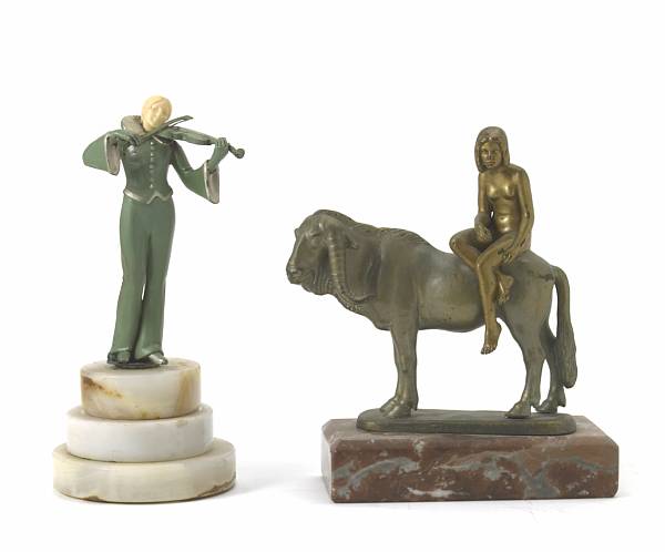 Appraisal: Two Art Deco spelter figural groups the first a female