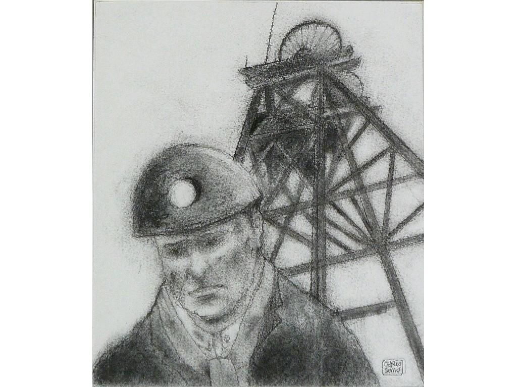 Appraisal: CHRIS SIMS twentieth century CHARCOAL DRAWING 'The Miner'signed titled to