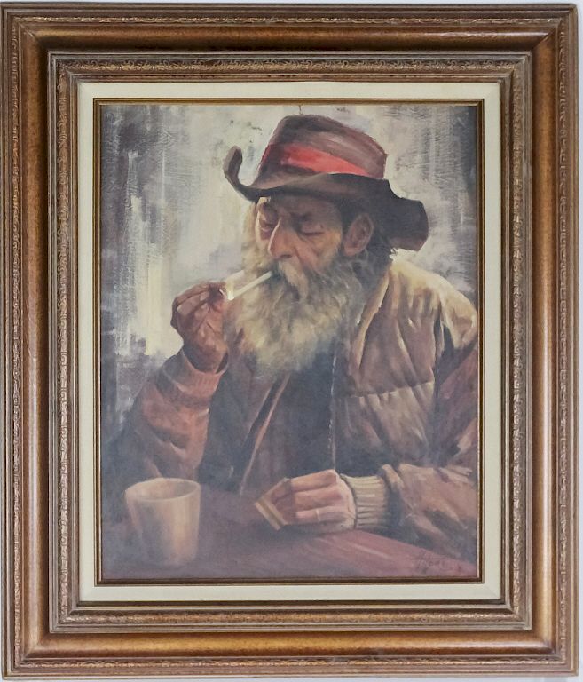 Appraisal: American Western Cowboy Portrait Painting SIGNED th Century American Illustration