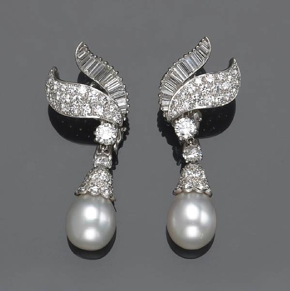 Appraisal: A pair of South Sea cultured pearl diamond and k