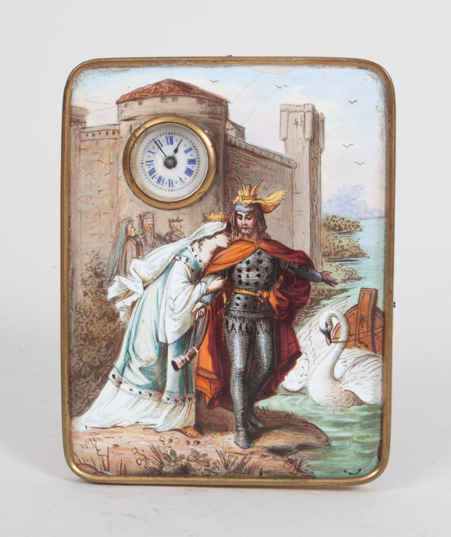 Appraisal: French gilt metal and enamel desk clock early th century