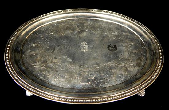 Appraisal: COIN SILVER Mid- th C oval tray by Jones Ball