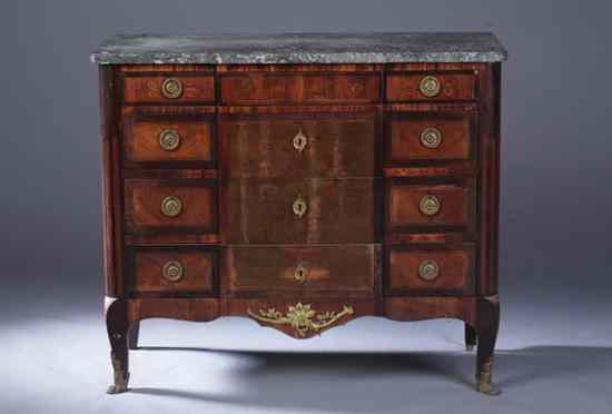 Appraisal: LOUIS XVI STYLE MARBLE-TOP COMMODE th century Marble top with