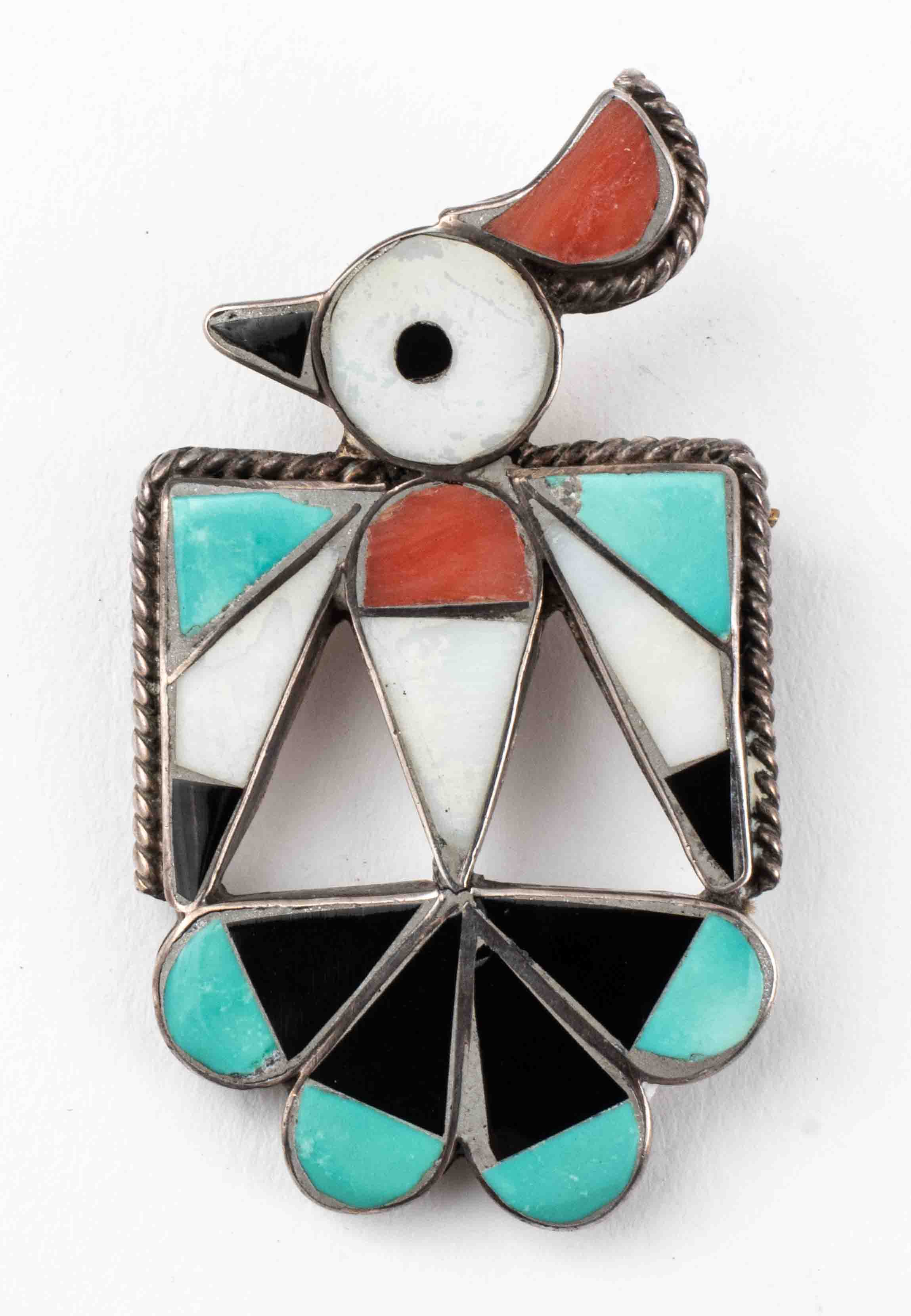 Appraisal: NATIVE AMERICAN ZUNI SILVER INLAY DANCING MAN PIN Native American