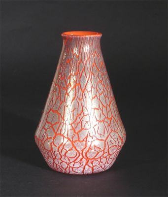 Appraisal: A Monart Cloisonne vase coral red cased in clear with