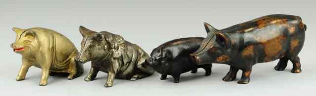 Appraisal: GROUPING OF PIG STILL BANKS Cast iron includes seated pig