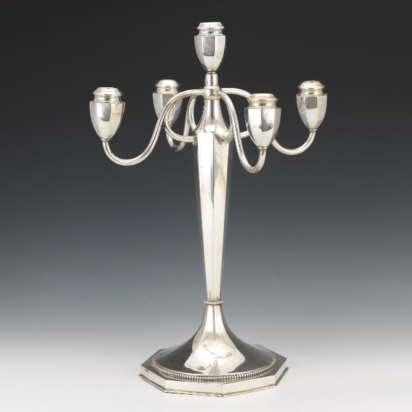 Appraisal: AUSTRIAN ART DECO SILVER FIVE-LIGHT CANDELABRUM VIENNA CA AFTER x