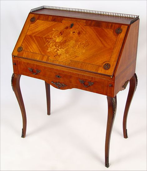 Appraisal: GUSTAVIANKA MOBLER SWEDISH MARQUETRY INLAY LADIES DESK Inlay fall front