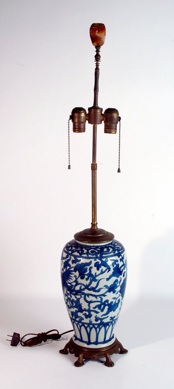 Appraisal: Japanese ceramic vase mounted as lamp Cream colored crackle body