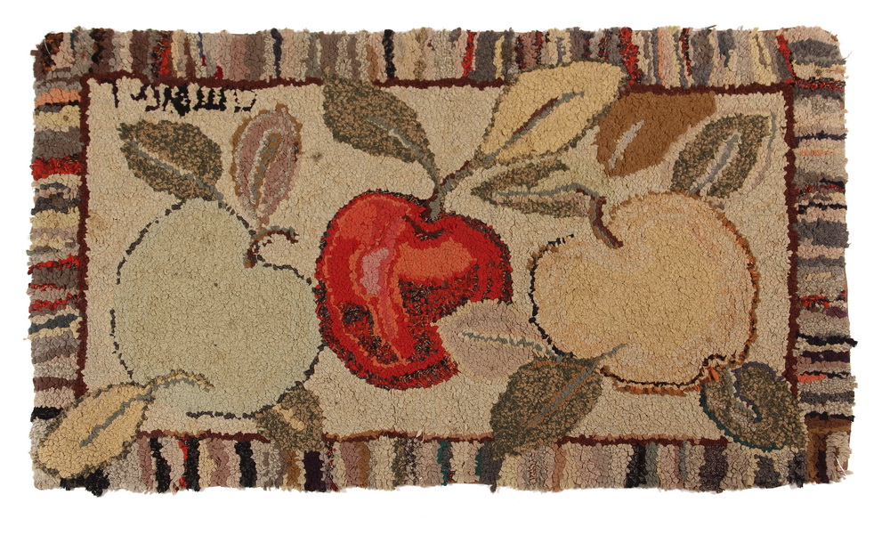 Appraisal: HOOKED RUG - x - Two Yellow Apples one red