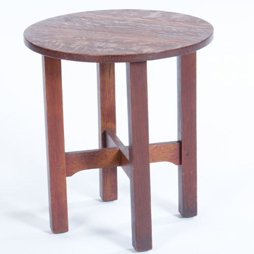 Appraisal: GUSTAV STICKLEY Tabouret with circular top and arched cross-stretchers Original