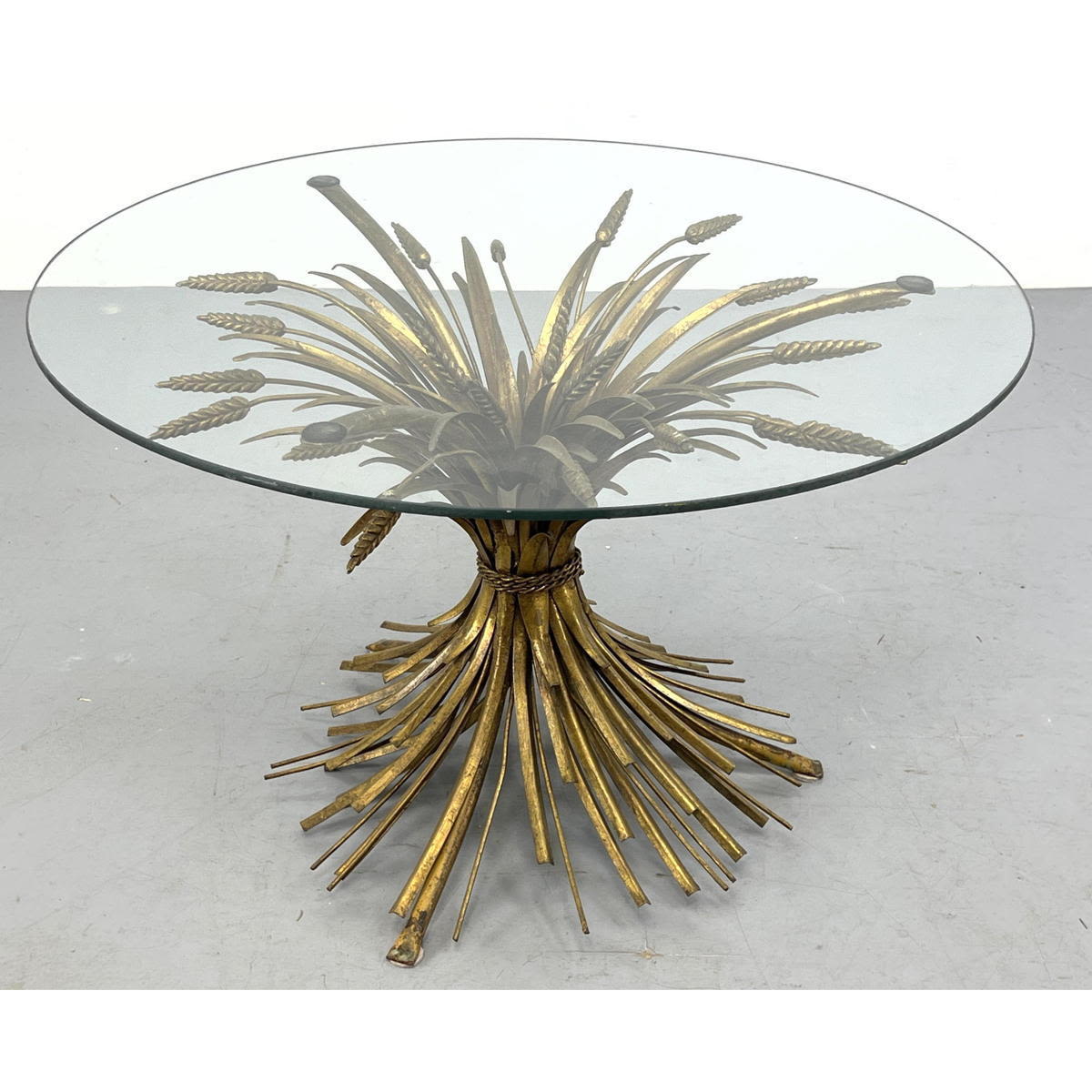 Appraisal: Italian Gilt Iron Wheat Sheaf Glass Top Side Table Dimensions