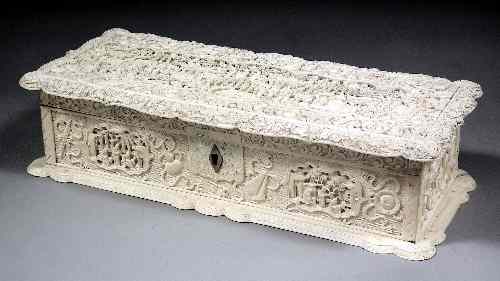 Appraisal: A Chinese ''Cantonese'' ivory rectangular glove box the rim and