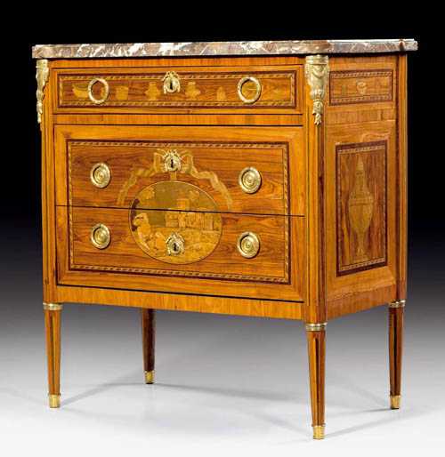 Appraisal: SMALL CHEST OF DRAWERS Louis XVI stamped L N MALLE