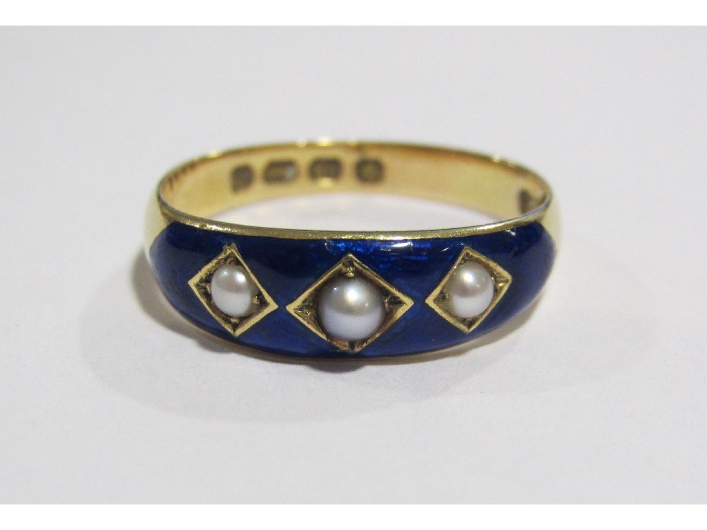 Appraisal: A Victorian ct gold and blue enamel seed pearl set