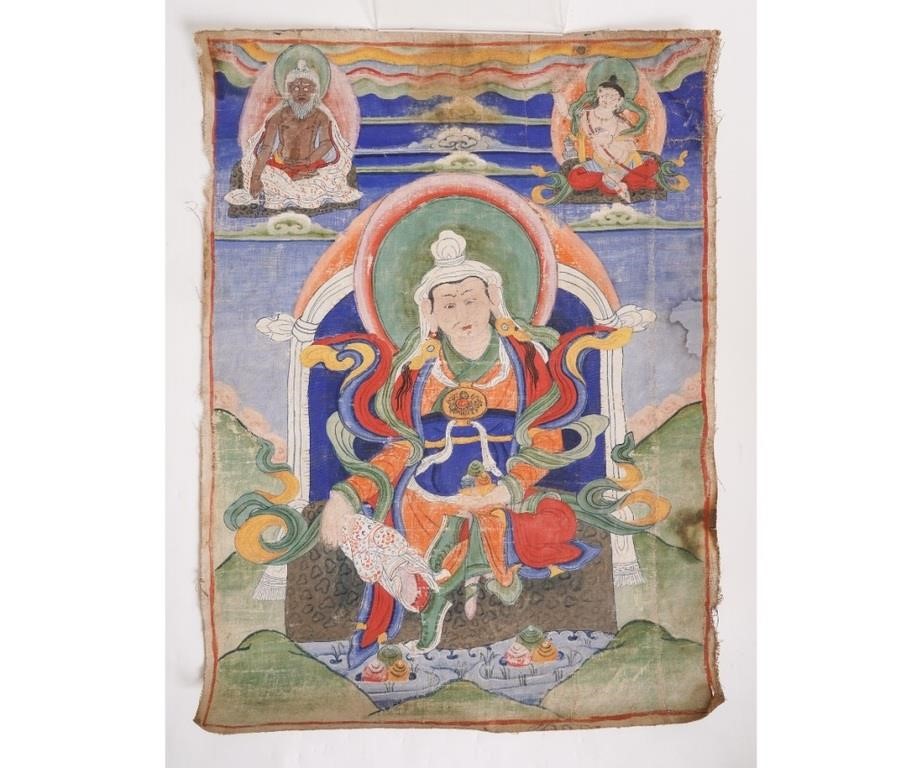 Appraisal: Colorful hand painted Tibetan thangka of Buddha on canvas linen