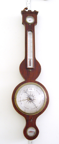 Appraisal: Early th Century inlaid mahogany banjo barometer by I Crundwell