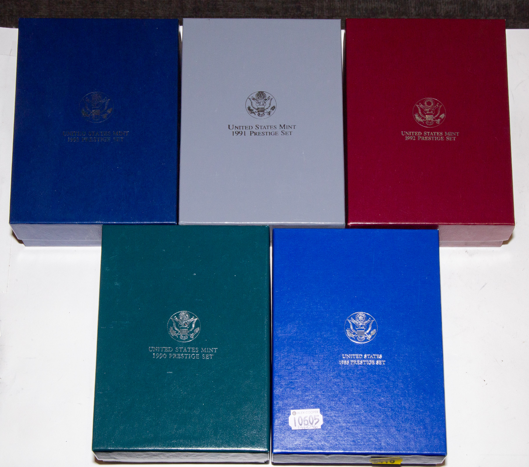 Appraisal: FIVE US PRESTIGE PROOF SETS In original mint boxes with