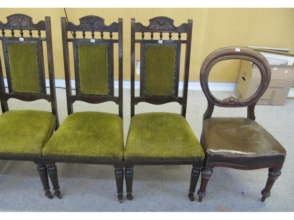 Appraisal: Victorian mahogany balloon back chair and a set of four