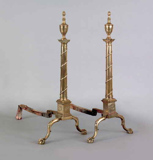 Appraisal: Important pair of Philadelphia Federal brass andirons ca attributed to