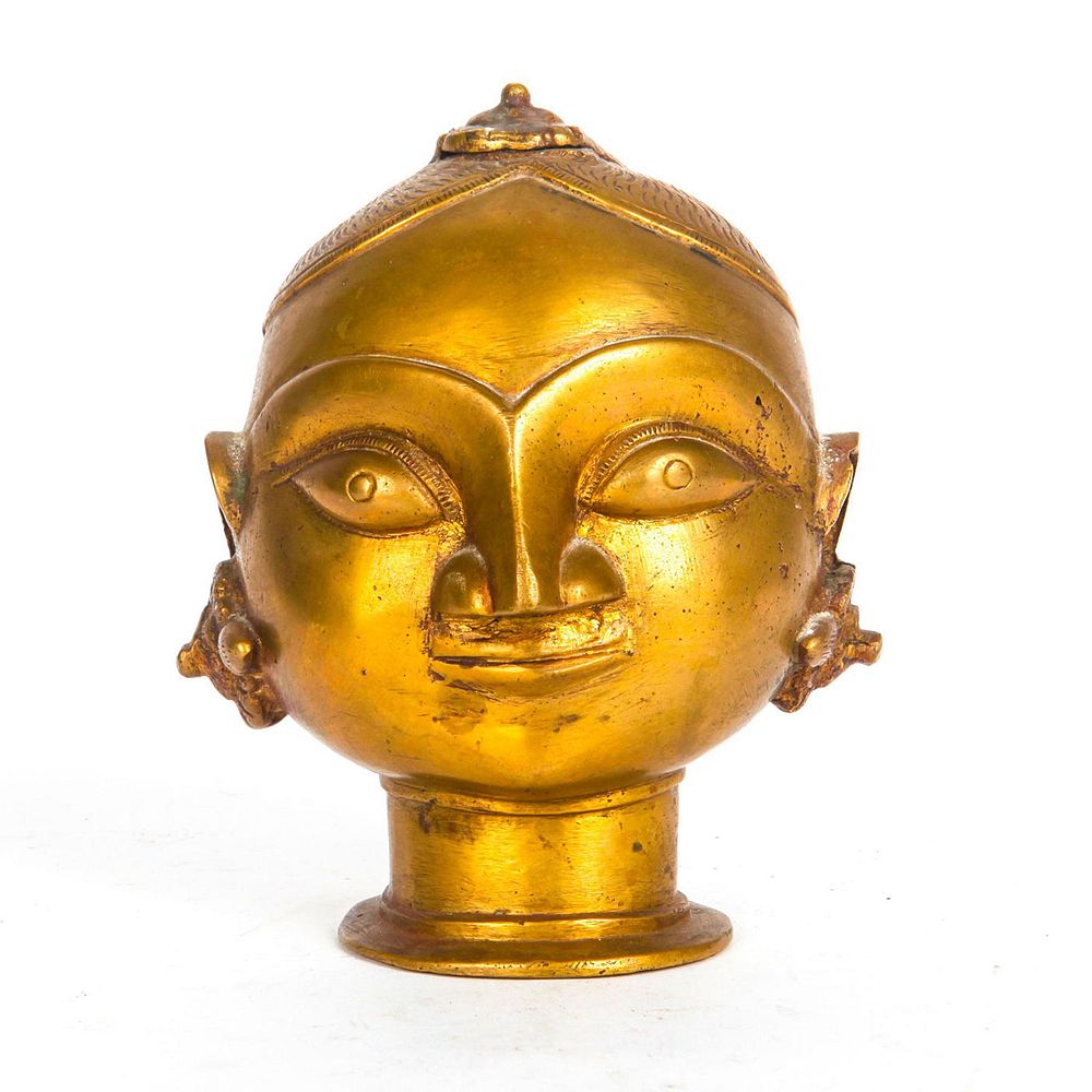 Appraisal: ANTIQUE BRASS TEMPLE ALTAR ORNAMENT HEAD OF PARVATI India Hand