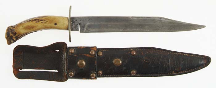 Appraisal: ANTIQUE BOWIE KNIFE AND SHEATH BY GEORGE NIXON SON SHEFFIELD