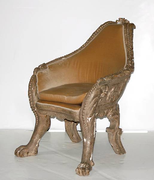 Appraisal: An Empire style gilt and painted armchair height in width