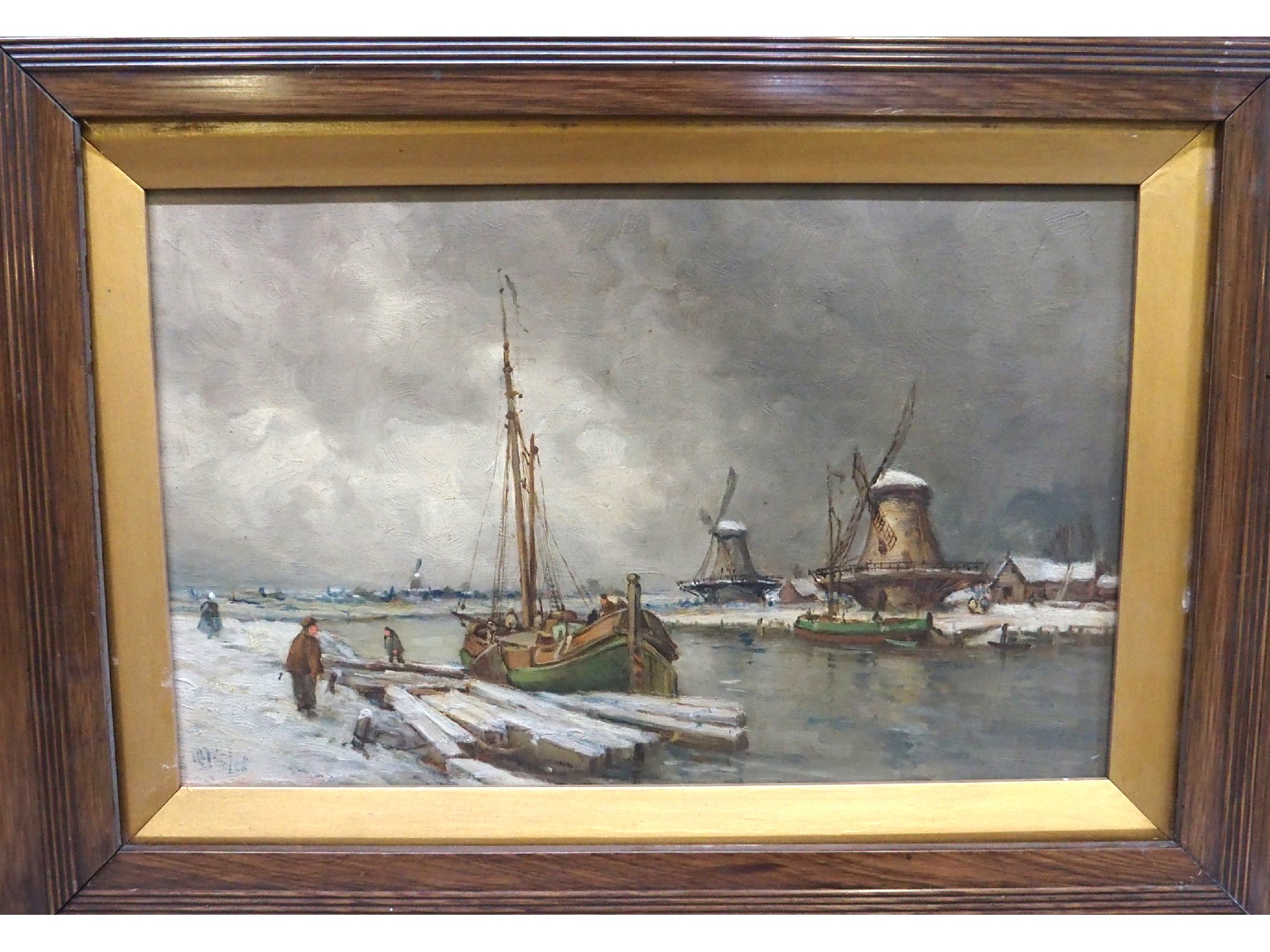 Appraisal: DUTCH SCHOOL Winter canal scene oil on board and three