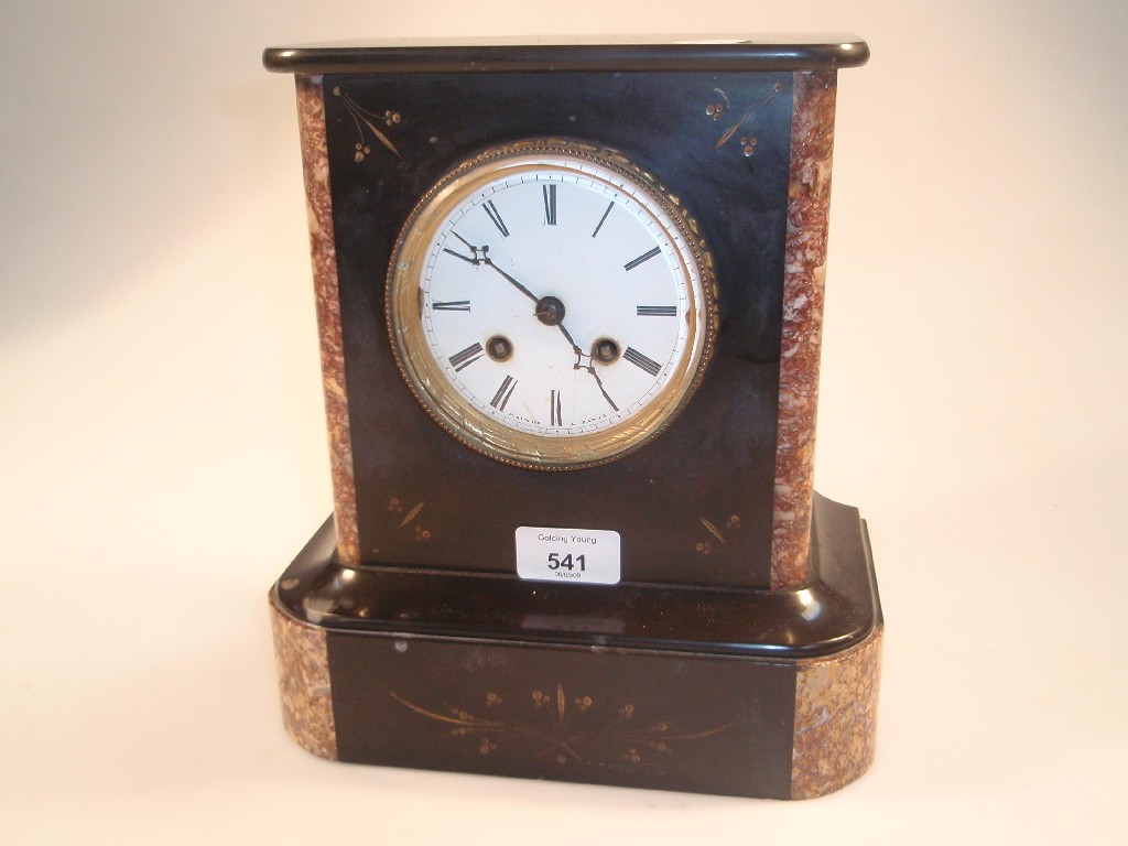 Appraisal: A th century French polished slate and marble mantel clock