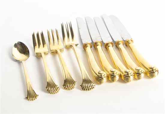 Appraisal: Fourteen Gold Wash Silverplate Flatware Articles comprising five dinner knives