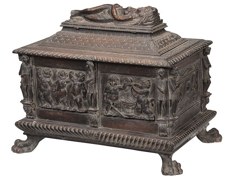 Appraisal: Roman Style Sarcophagus Form Figural Carved Coffer Continental th century