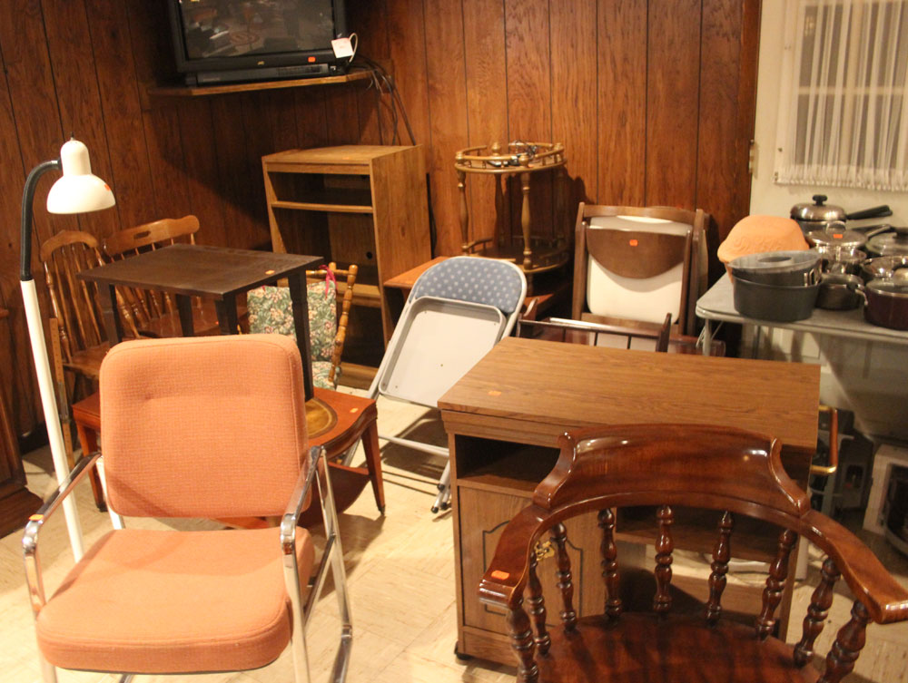 Appraisal: Approx misc furniture items including chairs folding chairs tables stands