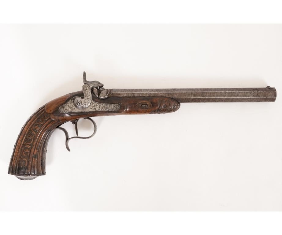 Appraisal: Antique Belgium percussion pistol with octagonal barrel engraved trigger lock